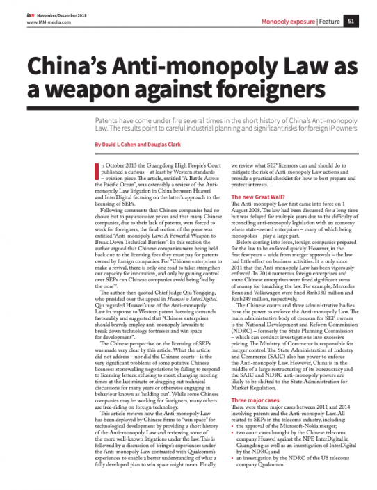 China's Anti-monopoly Law as a weapon against foreigners