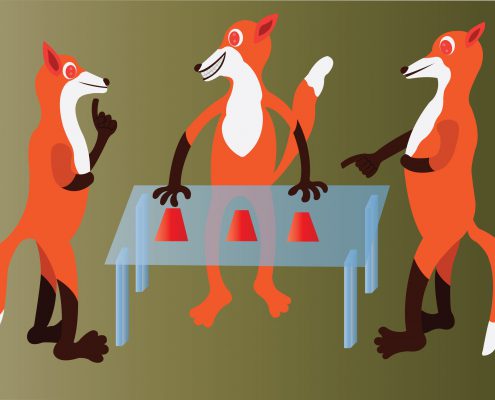 Three foxes in a Shill game represents FRAND SCAM